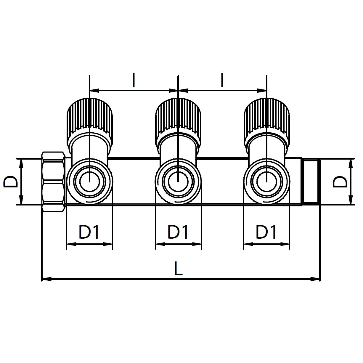 Scheda tecnica - Manifold with 3 male outlets and oblique valve