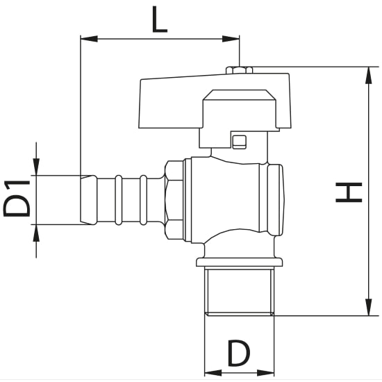 Scheda tecnica - Male connection angle gas ball valve with hose attachment