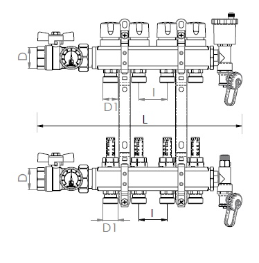 Scheda tecnica - Brass manifolds therm. valves and flowmeters, valves, disch.