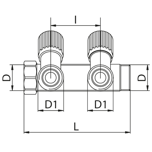 Scheda tecnica - Manifold with 2 male outlets and oblique valve