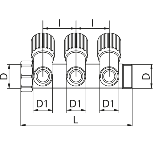 Scheda tecnica - Manifold with 3 male outlets and oblique valve
