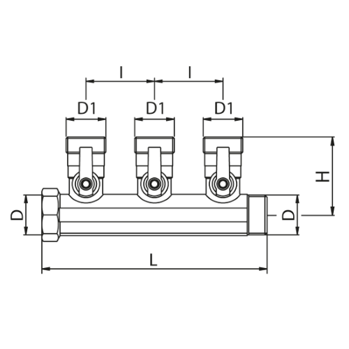Scheda tecnica - 3 ways male manifold Euroconus with incorporated ball valve