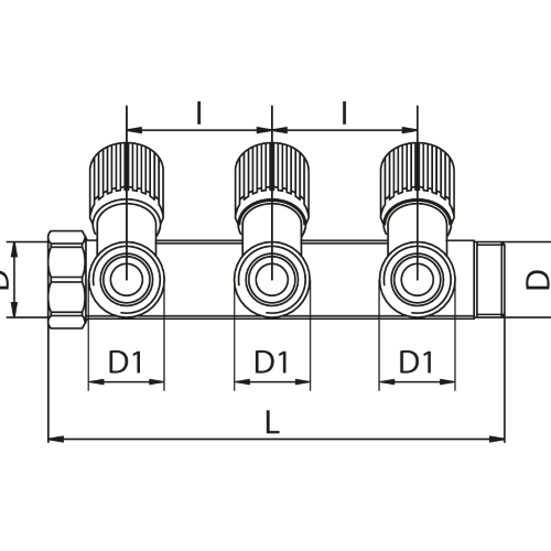 Scheda tecnica - Manifold with 3 male outlets and oblique valve