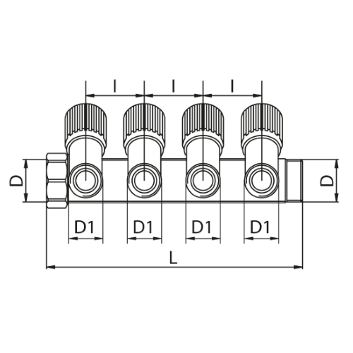 Scheda tecnica - Manifold with 4 male outlets and oblique valve