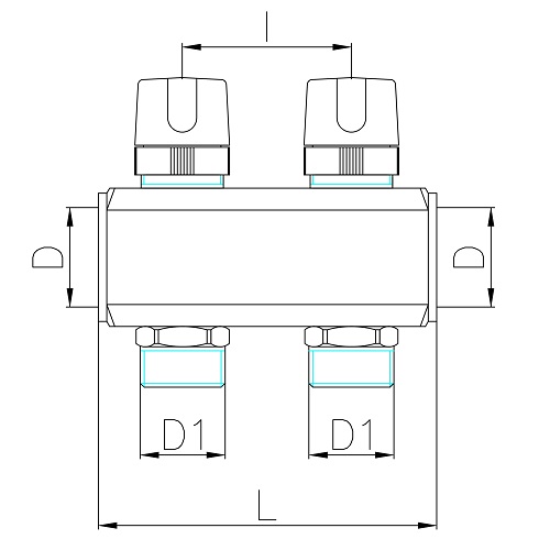 Scheda tecnica - Collettore FF con uscite 3/4” M eurocono con vitoni termostatizzabili e cappucci di protezione