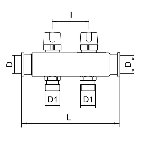 Scheda tecnica - Collettori FF in acciaio AISI 304L con uscite 3/4” M Eurocono e vitoni termostatici e volantino micrometrico.