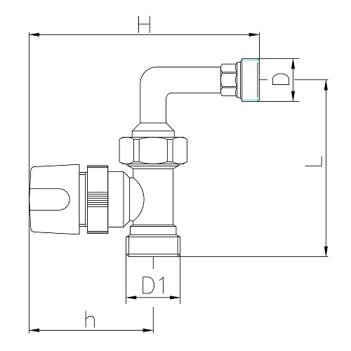Scheda tecnica - Valvola radiatore diritta termostatizzabile con volantino e raccordo a 90°. Attacco Eurocono per tubo rame, Pex e multistrato