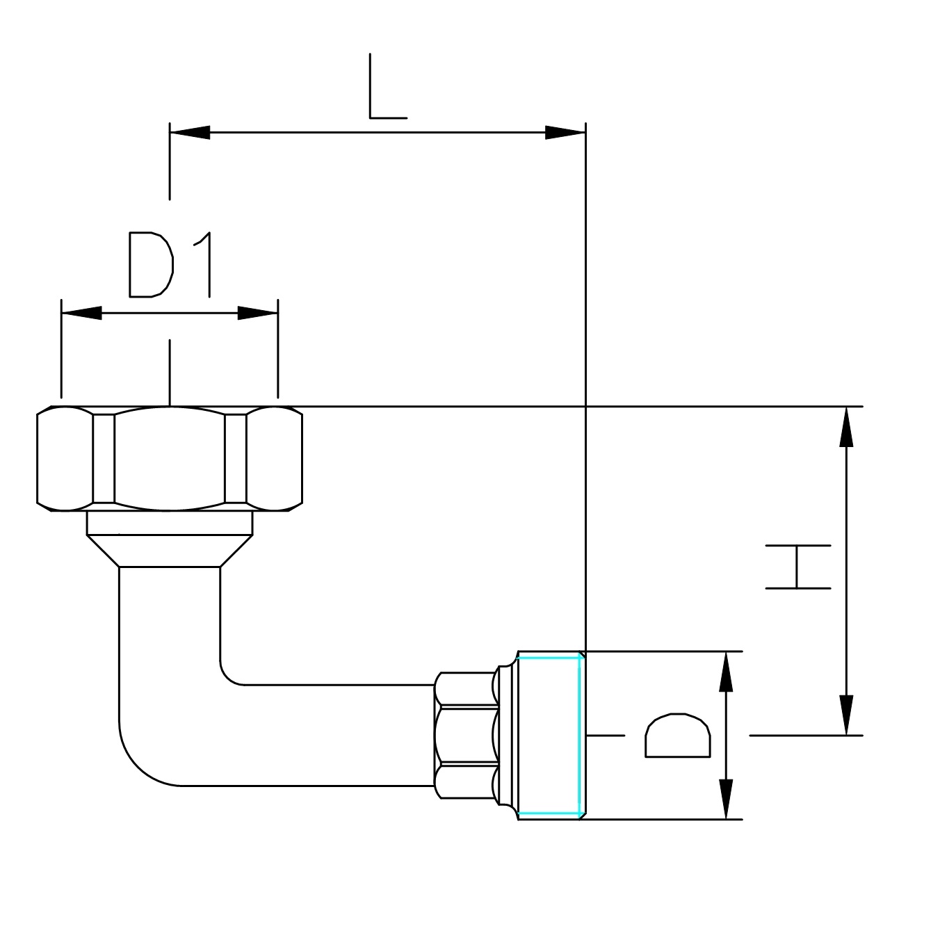 Scheda tecnica - Elbow fitting with swivel nut