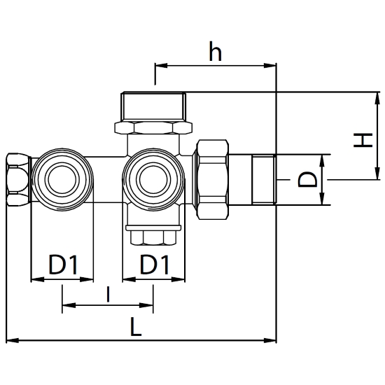 Scheda tecnica - 4-ways distributor with wall connections. Euroconus connections for copper, Pex and multilayer pipe