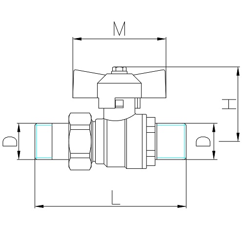 Scheda tecnica - Pipe union, MM full bore ball valve PN 40 with butterfly handle