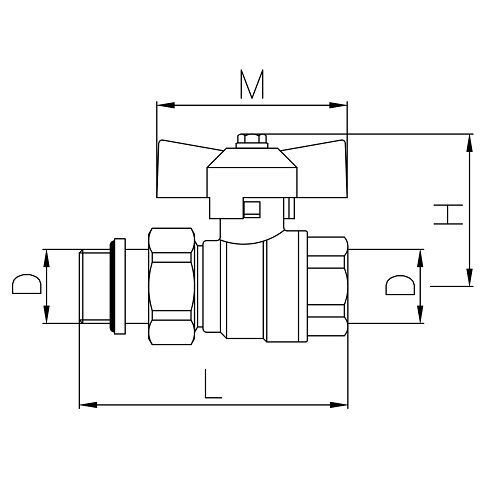 Scheda tecnica - Pipe union and metal ring MF full bore ball valve PN 40 with butterfly handle