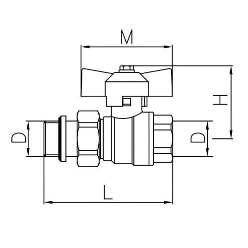 Scheda tecnica - Pipe union and metal ring MF ball valve PN 25 with butterfly handle