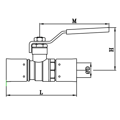 Scheda tecnica - Press ball valve for multilayer pipe, iron lever handle