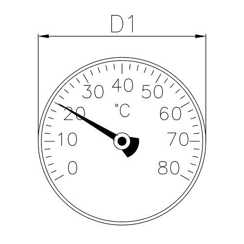 Scheda tecnica - Bimetallic thermometer Ø 40mm. Scale: 0°- 80°C / 32°-170°F