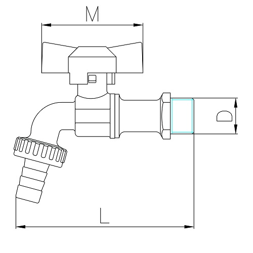 Scheda tecnica - Heavy pattern ball bibcock with hose connection, butterfly handle