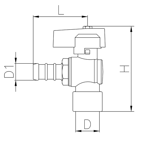 Scheda tecnica - Female connection angle gas ball valve with hose attachment UNI 7141 standard