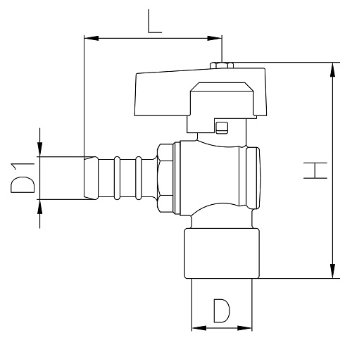 Scheda tecnica - Female connection angle liquid gas ball valve with hose attachment