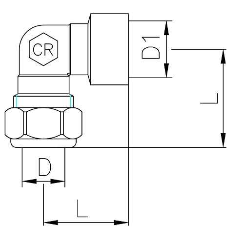 Scheda tecnica - Angle coupling with nut, female connection, DZR brass