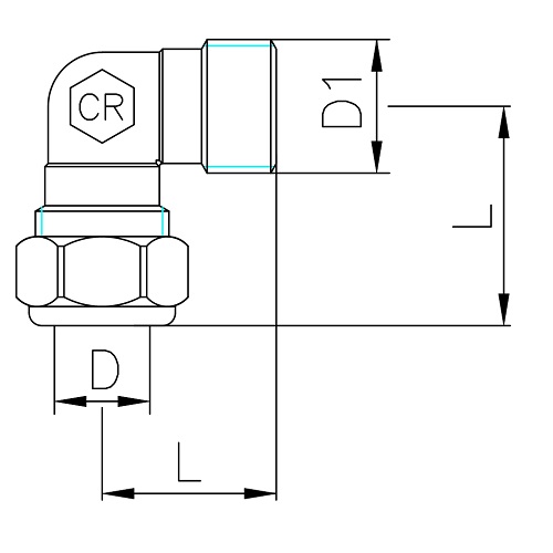 Scheda tecnica - Angle coupling with nut, male connection, DZR brass