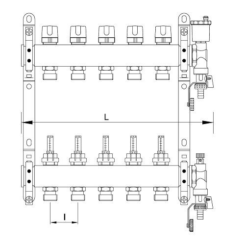 Scheda tecnica - Collettori FF in acciaio AISI 304L con attacchi 3/4” M Eurocono, con vitoni termostatici e misuratori di portata.