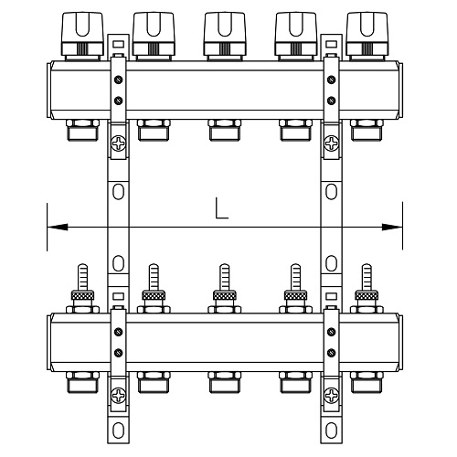 Scheda tecnica - FF brass bar manifolds with 3/4” male Euroconus outlets, with thermostatic screw and fl ow meters.