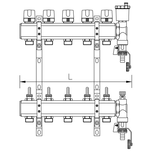 Scheda tecnica - Collettori da barra FF con attacchi 3/4” M eurocono con vitone termostatico e regolatori di fl usso.