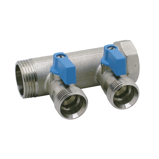 2 ways male manifold Euroconus with incorporated ball valves