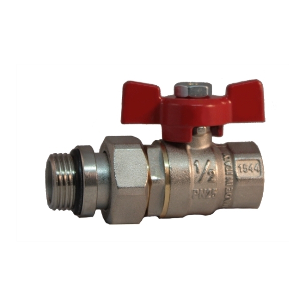 Pipe union with OR MF ball valve PN 25 with butterfly handle %>