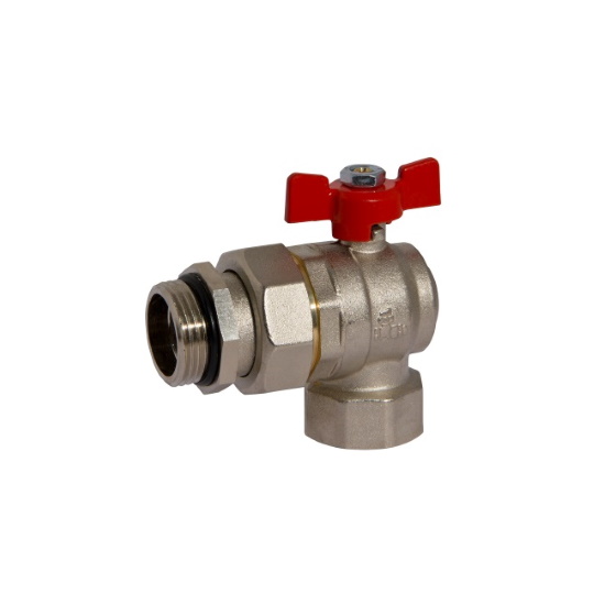 Angle MF ball valve PN25 with pipe union, butterfly handle %>