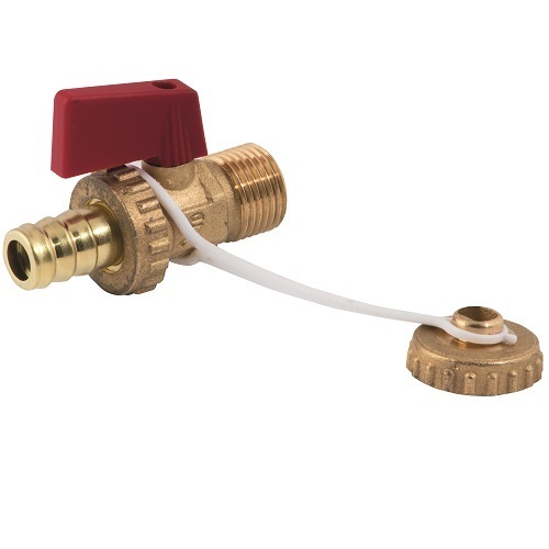Drain ball valve for boiler with cap and hose connection %>
