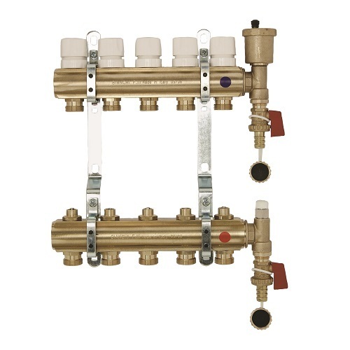 Collettori da barra FF con attacchi 3/4” M eurocono con vitone termostatico e detentori