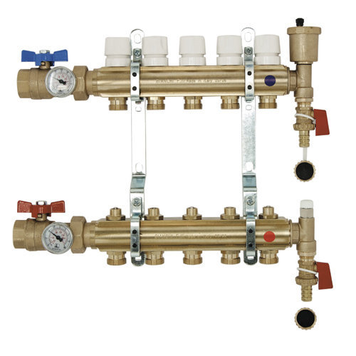 Collettori da barra FF con attacchi 3/4” M eurocono con vitone termostatico e detentori