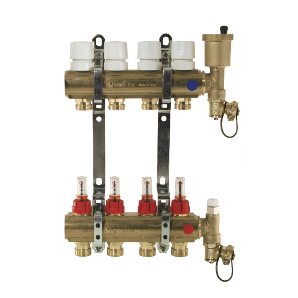 Brass manifolds therm. valves and flowmeters and discharge %>
