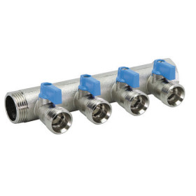 4 ways male manifold Euroconus with incorporated ball valves