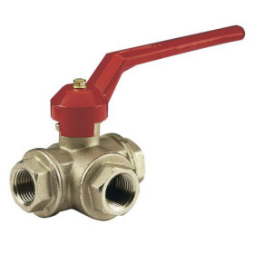 3 outlets female ball valve PN40, T-handle.