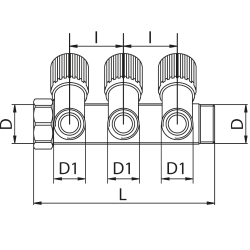 Scheda tecnica - Manifold with 3 male outlets and oblique valves