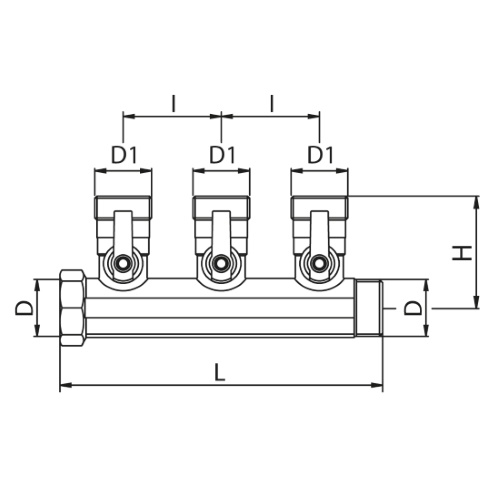 Scheda tecnica - 3 ways male manifold Euroconus with incorporated ball valves