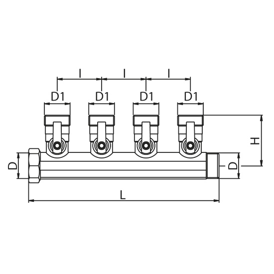 Scheda tecnica - 4 ways male manifold Euroconus with incorporated ball valves