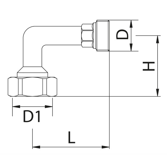 Scheda tecnica - Elbow fitting with swivel nut