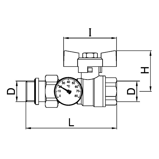 Scheda tecnica - MF brass ball valve PN25 with pipe union and thermometer