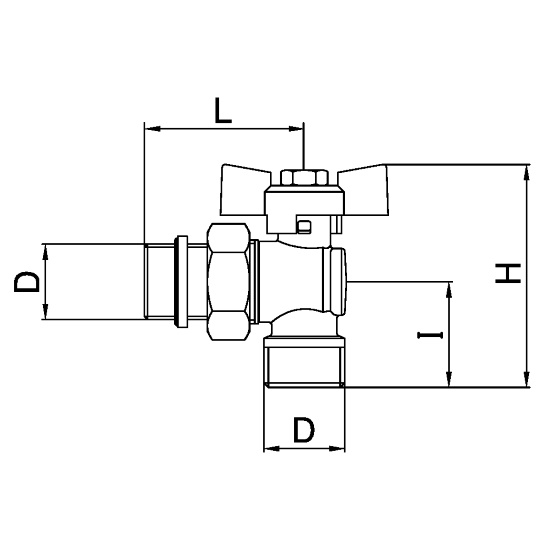 Scheda tecnica - Valvola a sfera ad angolo MM con bocchettone e o-ring PN25