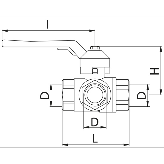 Scheda tecnica - 3 outlets female ball valve PN40, L-handle