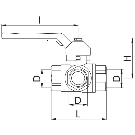 Scheda tecnica - 3 outlets female ball valve PN40, T-handle.