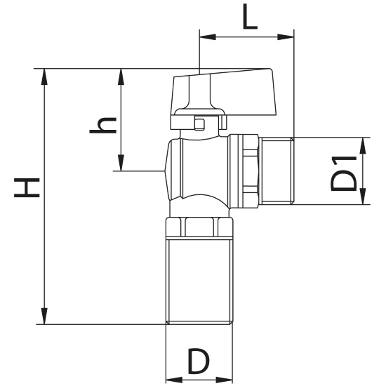 Scheda tecnica - Angle ball valve male male connection, aluminum handle