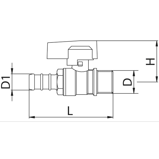 Scheda tecnica - Rubinetto a sfera gas attacco maschio e portagomma UNI 7141