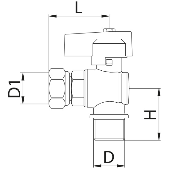 Scheda tecnica - Angle ball valve with male connection and female sliding nut