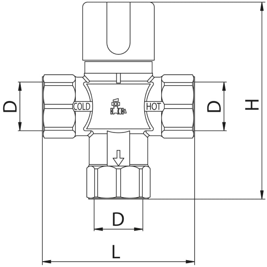 Scheda tecnica - 3 ways thermostatic mixing valve with female connection