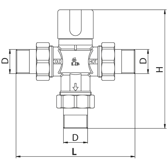 Scheda tecnica - 3 ways thermostatic mixing valve with male pipe union