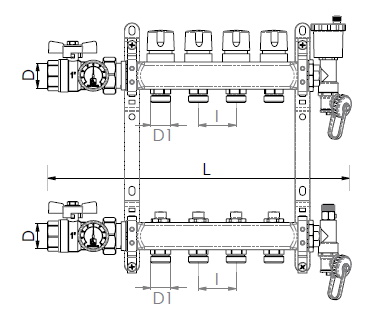 Scheda tecnica - Collettori in acciaio con vitoni, detentori, valvole, sfiato