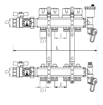 Scheda tecnica - Brass manifolds therm. valves and lockshield, valves, disch.